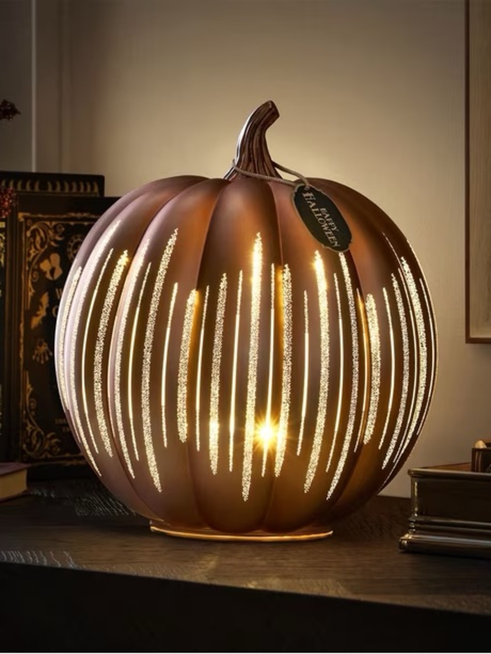 Pre-Lit Rotating Shimmer Pumpkin Copper